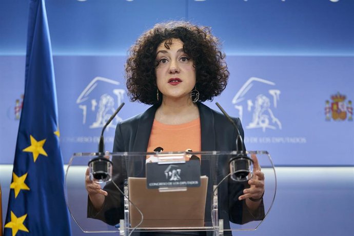 Archivo - La diputada de Unidas Podemos y portavoz de En Comú Podem en el Congreso, Aina Vidal, durante una rueda de prensa posterior a la Junta de Portavoces, en el Congreso de los Diputados, a 13 de diciembre de 2022, en Madrid (España).