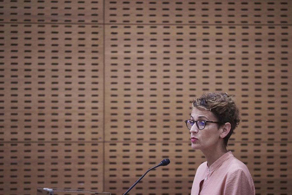 Archivo - La presidenta del Gobierno navarro, María Chivite, interviene en la presentación del Plan de Ciencia, Tecnología e Innovación de Navarra 2021-2025, en Pamplona, Navarra (España).