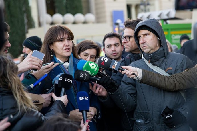 La presidenta de Junts, Laura Borrs, participa aquest dijous a la protesta convocada per entitats independentistes contra la Cimera Hispano-Francesa que se celebra a la capital catalana, a 19 de gener de 2023, a Barcelona, Catalunya (Espanya)