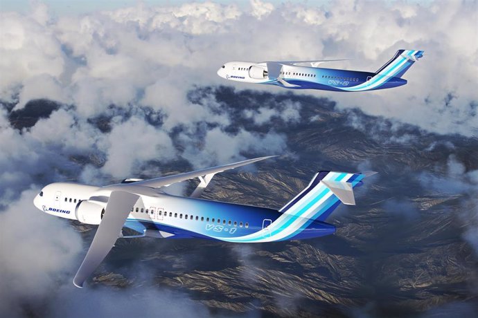 Concepto artístico de familias de aviones comerciales con una configuración Transonic Truss-Braced Wing del proyecto Sustainable Flight Demonstrator.