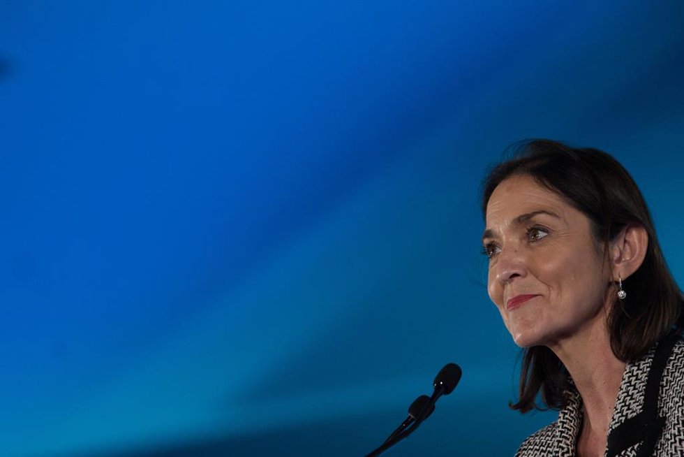 La ministra de Industria, Comercio y Turismo, Reyes Maroto, interviene en el acto de clausura de la IX edición del Foro de Innovación Turística Hotusa Explora, en el hotel Eurostars Madrid Tower, a 16 de enero de 2023, en Madrid (España).