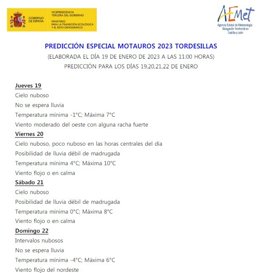 Documento elaborado por la Aemet con la previsión especial para Motauros 2023