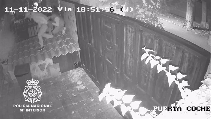 Imagen de una cámara de seguridad en el momento del asalto a una vivienda atribuído a los dos detenidos en Burgos.