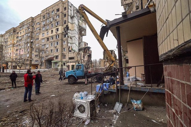 Edificios destruidos en Dnipro, Ucrania