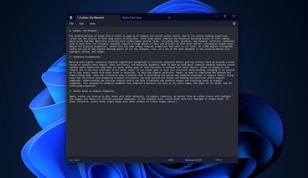 Nueva interfaz con varias pestañas de Bloc de notas en Windows 11