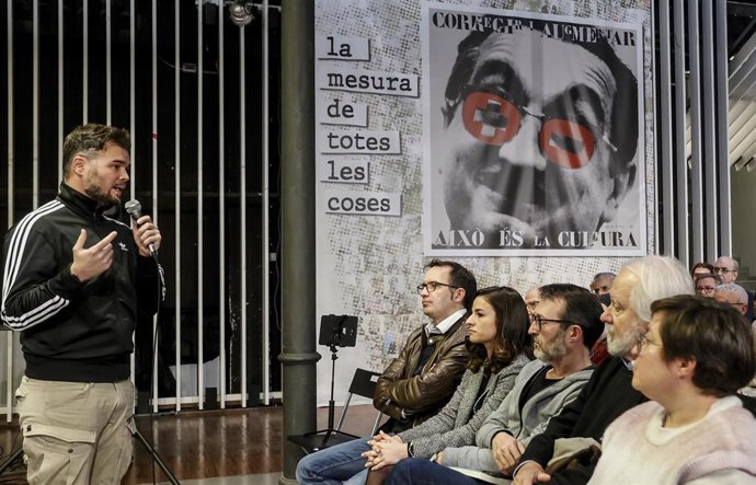 El portavoz de Esquerra Republicana en el Congreso, Gabriel Rufián, interviene durante la conferencia Soberanismo, el valencianismo útil, en Octubre Centro de Cultura Contemporánea