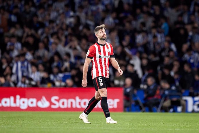 Yeray Alvarez of Athletic Club looks on during the La Liga Santander match between Real Sociedad and Athletic Club at Reale Arena  on January 14, 2023, in San Mames, Spain.