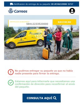 Imagen incluida en un correo electrónico fraudulento que suplanta a Correos