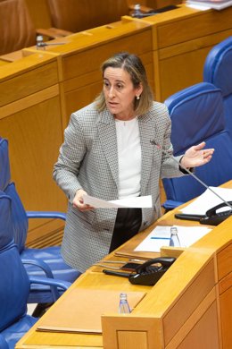 La conselleira de Infraestruturas e Mobilidade, Ethel Vázquez, interviene en un pleno del Parlamento de Galicia.