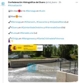 CHD eleva a nivel rojo de alerta en el río Bernesga en León y mantiene el naranja en el Duero, Bernesga, Luna y Órbigo