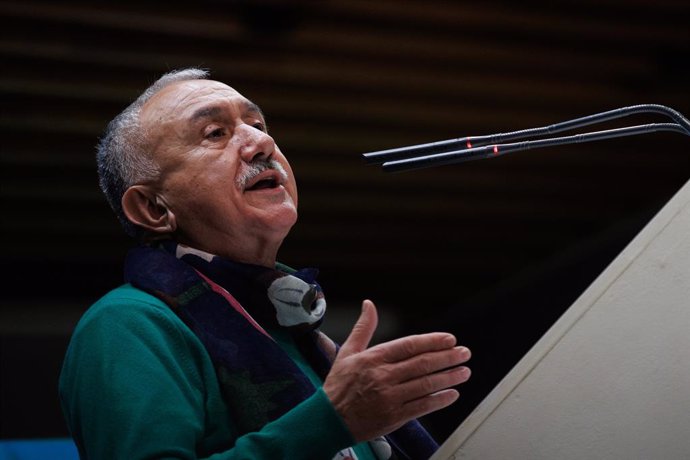 El secretario general de UGT, Pepe Álvarez, interviene en la inauguración de las Jornadas Confederales de Acción Sindical de UGT, a 11 de enero de 2023, en Madrid (España). Las Jornadas Confederales de Acción Sindical Estudio y análisis de las masas sa