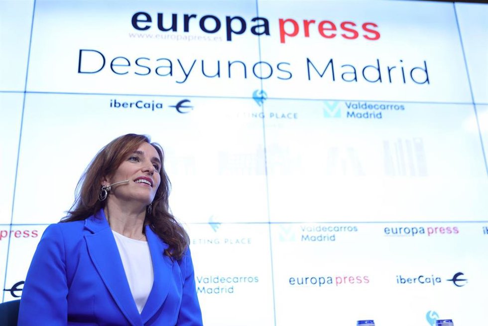 La portavoz de Más Madrid en la Asamblea de Madrid, Mónica García, durante un desayuno informativo de Europa Press,