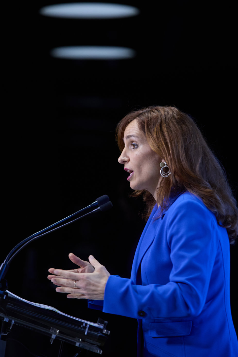 La portavoz de Más Madrid en la Asamblea de Madrid, Mónica García, interviene durante un desayuno informativo de Europa Press, en el Meeting Place, a 23 de enero de 2023, en Madrid (España).