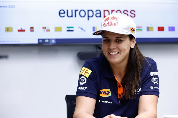 Laia Sanz, driver of Repsol Toyota Rally Team for Dakar, attends during an interview for Europa Press after finishing his participation in the Dakar 2023 at Europa Press building on January 18, 2023, in Madrid, Spain.
