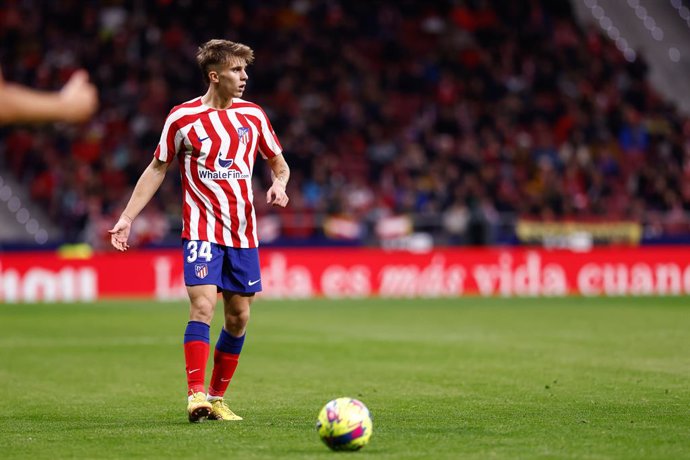 Pablo Barrios of Atletico de Madrid in action during the Spanish League, La Liga Santander, football match played between Atletico de Madrid and Elche CF at Civitas Metropolitano stadium on December 29, 2022, in Madrid, Spain.