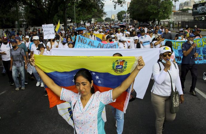 Manifestación en Valencia, Carabobo, para pedir salarios dignos