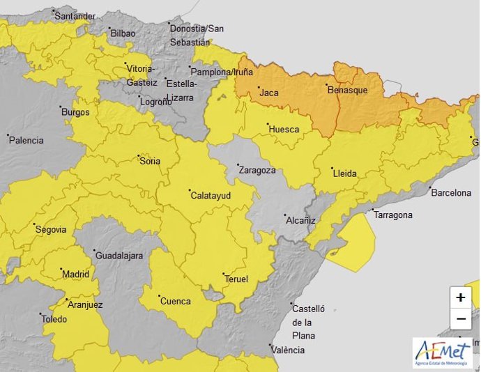 Aviso naranja por temperaturas mínimas en el Pirineo y amarillo en varias zonas de Aragón.