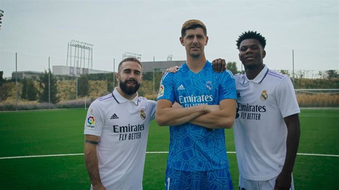 Courtois, Carvajal y Tchouameni, protagonistas de la campaña 'Train Your Skin' de Cantabria Labs y Real Madrid.