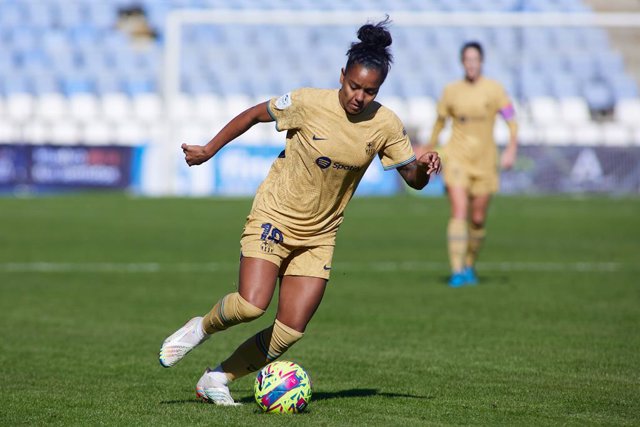 Geyse Ferreira of FC Barcelona in action during the spanish women league, Liga F, football match played between Sporting de Huelva and FC Barcelona at Nuevo Colombino Stadium on January 14, 2023, in Huelva, Spain.