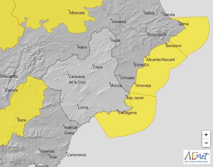 Aviso amarillo por fenómenos costeros para este martes en el litoral del Campo de Cartagena y Mazarrón
