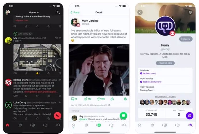 Interfaz de Ivory, la aplicación de terceros para Mastodon