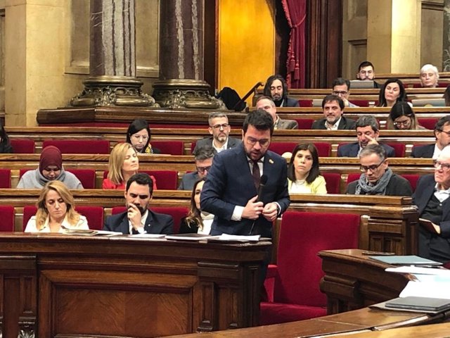 El president de la Generalitat, Pere Aragonès, en la sessió de control al Parlament
