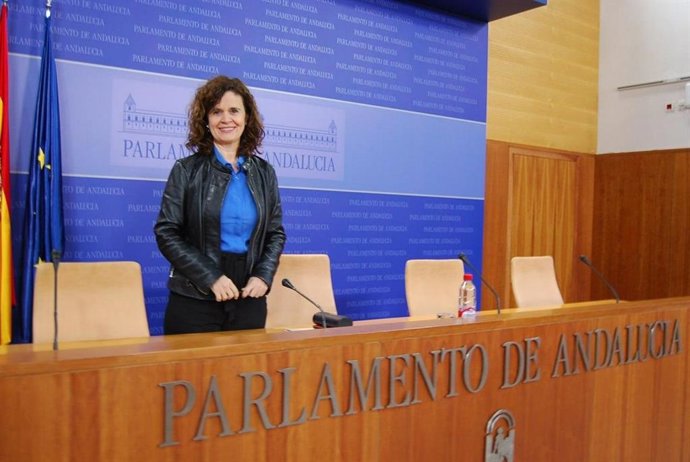 La portavoz adjunta de Por Andalucía en el Parlamento andaluz, Esperanza Gómez, en rueda de prensa.