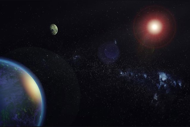 Impresión artística de dos planetas de masa terrestre en órbita alrededor de la estrella GJ 1002