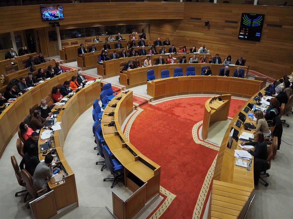 Votación unánime de los tres grupos (PP, BNG y PSdeG) en el Parlamento de Galicia, a 25 de enero de 2023.