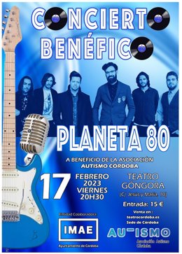 Cartel del concierto de Planeta 80 en beneficio de Autismo Córdoba.
