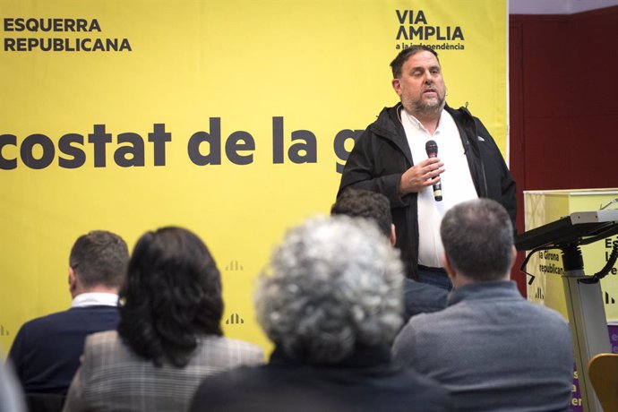 Archivo - El presidente de ERC, Oriol Junqueras, durante el acto Prou Repressió celebrado por Esquerra Republicana de Catalunya (ERC), a 29 de noviembre de 2022, en Girona, Catalunya (España).