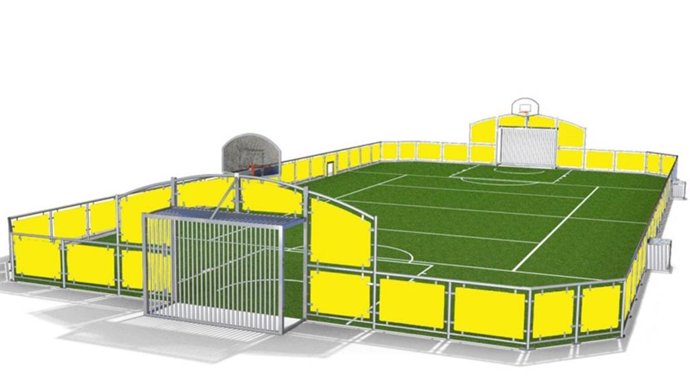 Boceto de la pista de fútbol y baloncesto que propone VOX