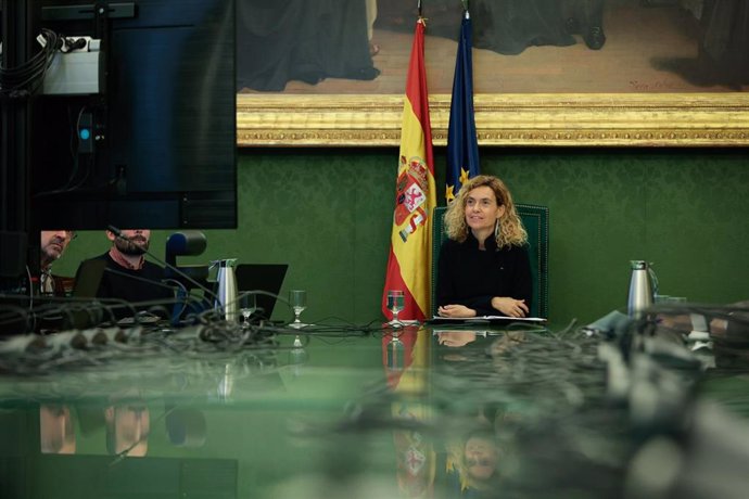 La presidenta del Congreso, Meritxell Batet, en una videoconferencia.