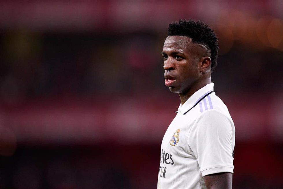 Vinicius Junior, jugador del Real Madrid, en el partido de LaLiga Santander contra el Athletic Club en San Mamés.