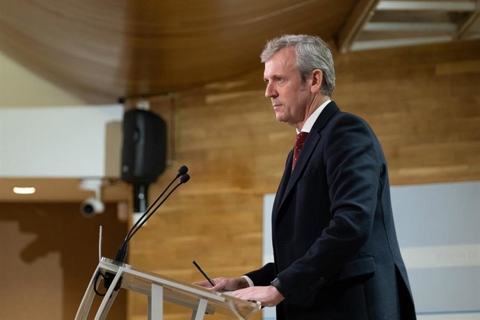 El presidente de la Xunta, Alfonso Rueda, en la rueda de prensa después del Consello.
