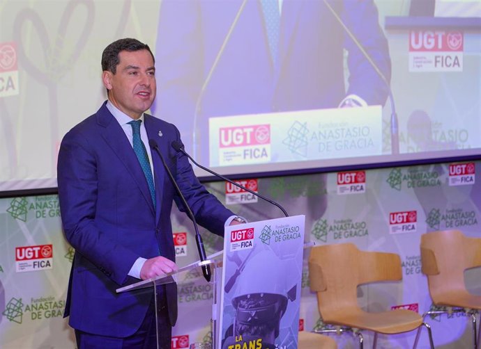 Intervención del presidente de la Junta de Andalucía, Juanma Moreno, en imagen de archivo