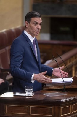 El presidente del Gobierno, Pedro Sánchez, en el Pleno del Congreso de los Diputados