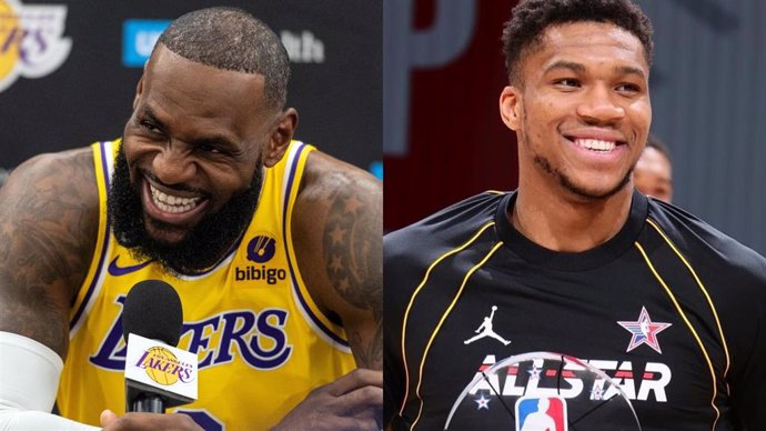 El alero de Los Angeles Lakers LeBron James y el pívot de Milwaukee Bucks Giannis Antetokounmpo, capitane del 'All-Star' 2023.