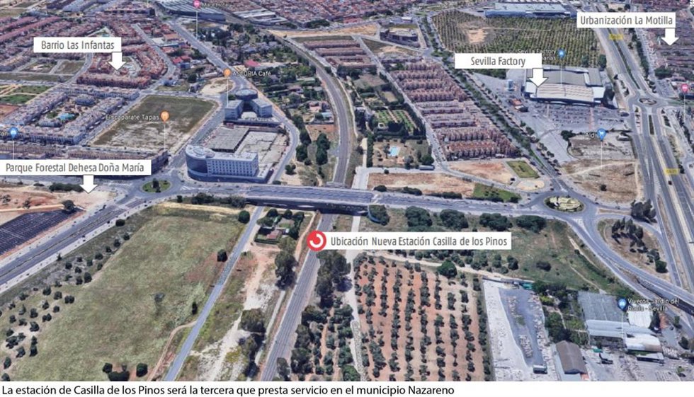 Ubicación de la nueva estación ferroviaria en Dos Hermanas.