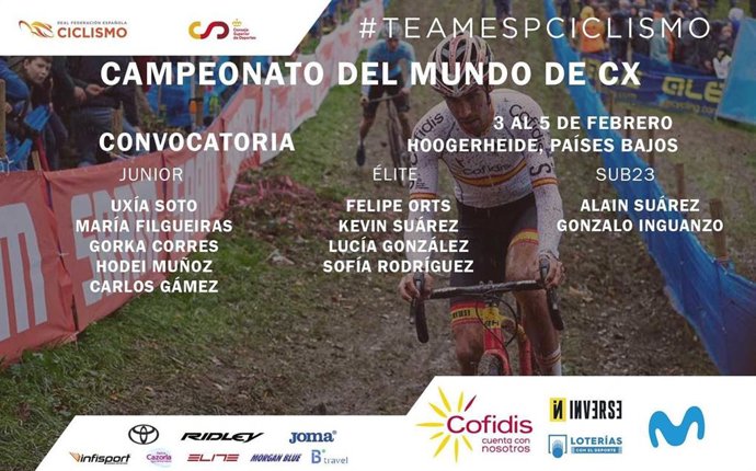 Felipe Orts, Kevin Suárez, Lucía González y Sofía Rodríguez, convocados para el Mundial de ciclocross de 2023 en los Países Bajos.