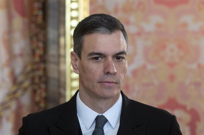 El presidente del Gobierno Pedro Sánchez durante la recepción al cuerpo diplomático acreditado en España, en el Palacio Real, a 25 de enero de 2023, en Madrid (España). Los Reyes Felipe y Letizia reciben como cada año al Cuerpo Diplomático acreditado en