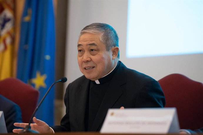 El nuncio apostólico de Su Santidad en España, Bernardito Auza, reflexiona sobre la Santa Sede y la Agenda 2030 en el acto de celebración de la Conversión de San Pablo, en la Universitat Abat Oliba CEU, a 27 de enero de 2023, en Barcelona