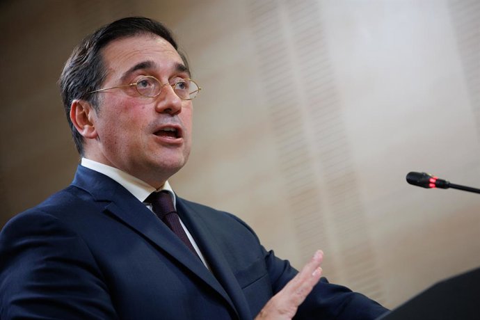 Archivo - El ministre d'Afers Exteriors, Unió Europea i Cooperació, José Manuel Albares, en una roda de premsa a Madrid