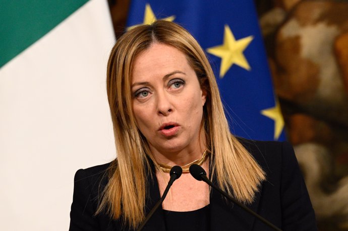 10 January 2023, Italy, Rome: Italian Prime Minister Giorgia Meloni speaks during a joint press conference with Japan's Prime Minister Fumio Kishida follwoing their meeting at Chigi Palace. Photo: Fabrizio Corradetti/LPS via ZUMA Press Wire/dpa