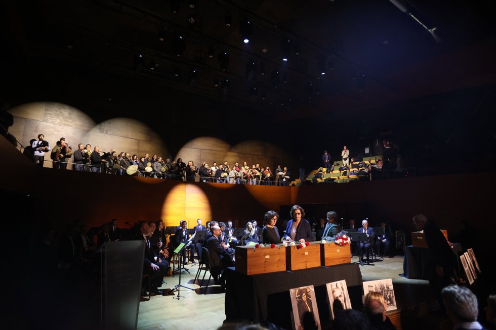 Un momento del acto de homenaje y retorno de los restos de Picornell y las Roges del Molinar, en el Conservatorio Superior de Música de Baleares (Palma) 