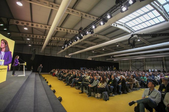 La secretaria general adjunta de ERC y portavoz del partido, Marta Vilalta, interviene durante el congreso de ERC, en la Fira de Lleida, a 28 de enero de 2023, en Lleida, Catalunya (España). Durante el congreso se debaten y votan la hoja de ruta del par
