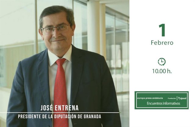 Cartel anunciador del encuentro informativo de Europa Press Andalucía con el presidente de la Diputación de Granada, José Entrena, el próximo 1 de febrero en el Teatro CajaGranada
