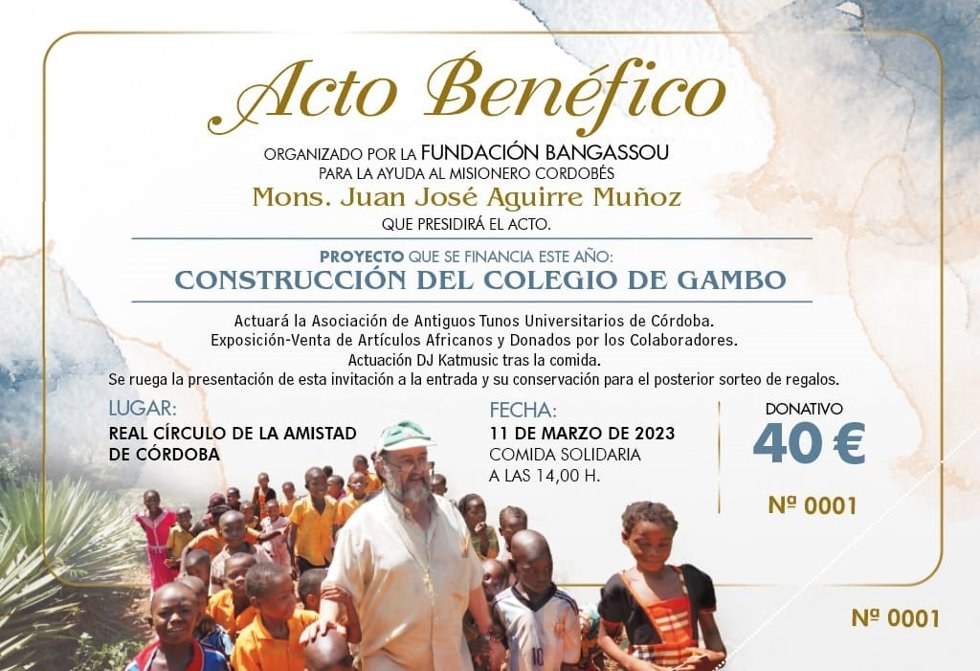 Cartel de la comida solidaria de la Fundación Bangassou del 11 de marzo de 2023 para recaudar fondos para construir un colegio.