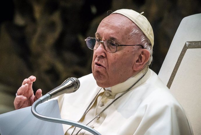 FILED - 04 January 2023, Vatican, Vatican City: Pope Francis speaks during the general audience at the Pope Paul VI Hall at the Vatican. Photo: Michael Kappeler/dpa