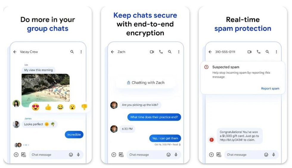 Capturas de la interfaz de Google Mensajes